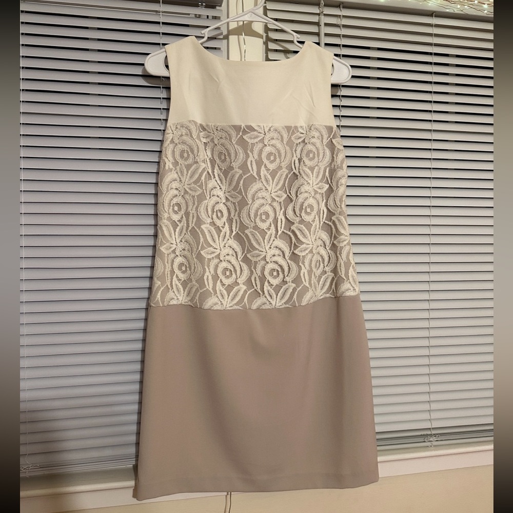 White and beige lace midi dress size US 10